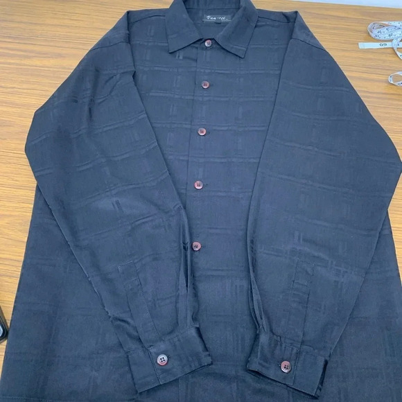 Mens Black Shirt L/36 Vanetti Button Front H47 - Picture 4 of 9